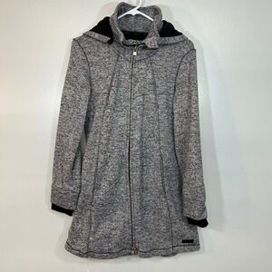 Kenneth Cole Reaction Womens long Grey Marled Zip Up Hooded Jacket Size Medium
